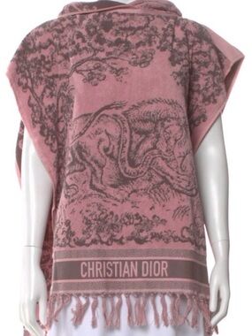 Dior  Pink Logo Fringe Poncho Sweater